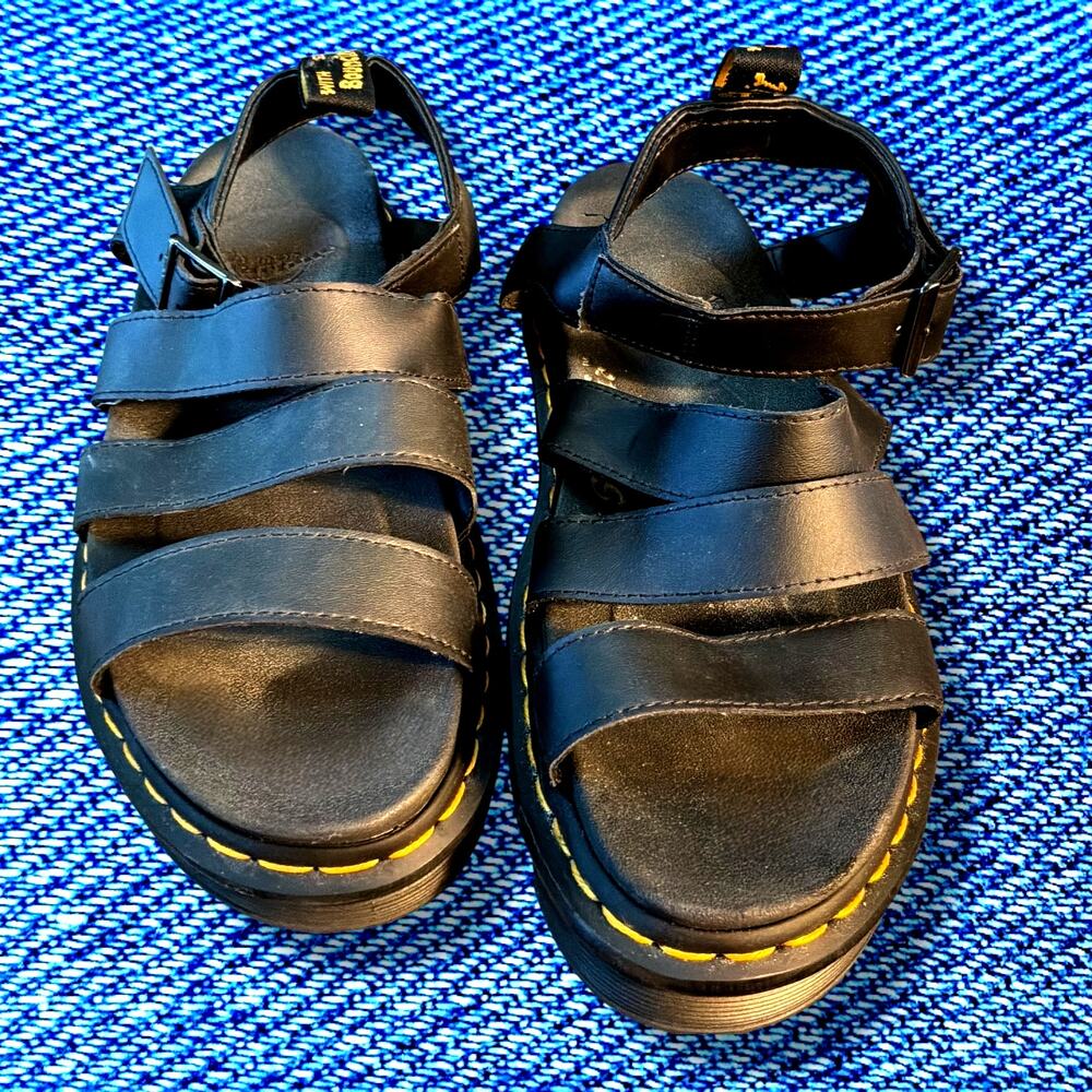 Women's 10 DR. MARTENS Blaire Black Leather Strappy Casual Sandals EUC